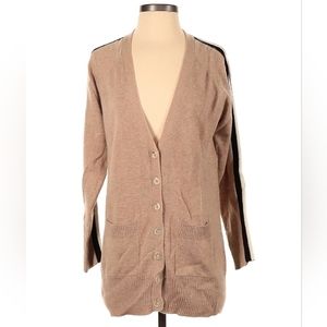 100% Cashmere Wool Tan Taupe Brown Cardigan with Pockets
